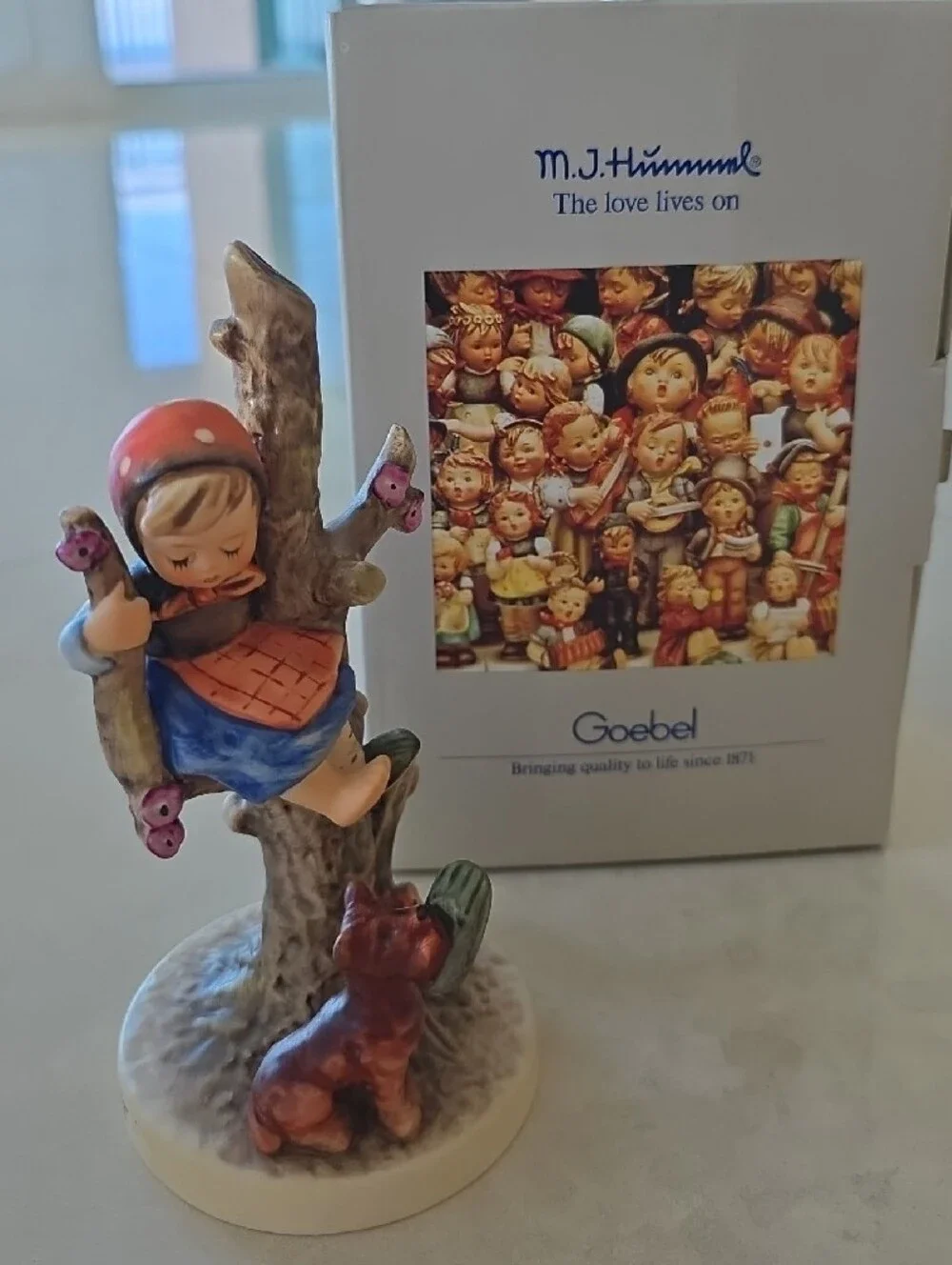 Set Of 2 Hummel Figurines - Out Of Danger and Culprits - Boy And Girl In Trees